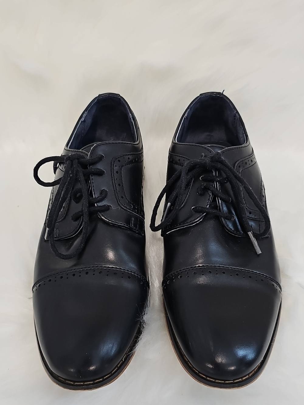Bruno Marc Black Leather Cap Toe Lace-Up Dress Shoes Boys Sz 5